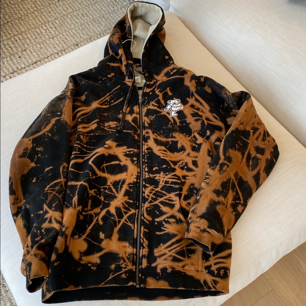 Men’s Black&Orange Tie Dyed GD Dancing Bear Zip up Lined Hoodie